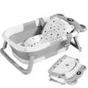 TPN Collapsible Baby Bathtub with Soft Cushion & Real-Time Thermometer Monitor, Foldable Infant to Toddler Tub (0-36 Months), Portable for Travel & Home Use (Grey)
