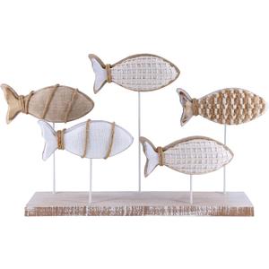 Wooden Fish Figurines with Jute Rope and Cotton String, Fish Sculpture Statues for Home Decoration, Table Top Nautical Decor for Living Room, Bedroom, Beachhouse Home Decor (JuteFish-5)