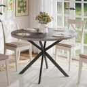 ChooChoo 47.2 Inch Round Dining Table for 4, Farmhouse Wood Kitchen Table, Circle Dinner Table for Kitchen & Dining Room, Grey