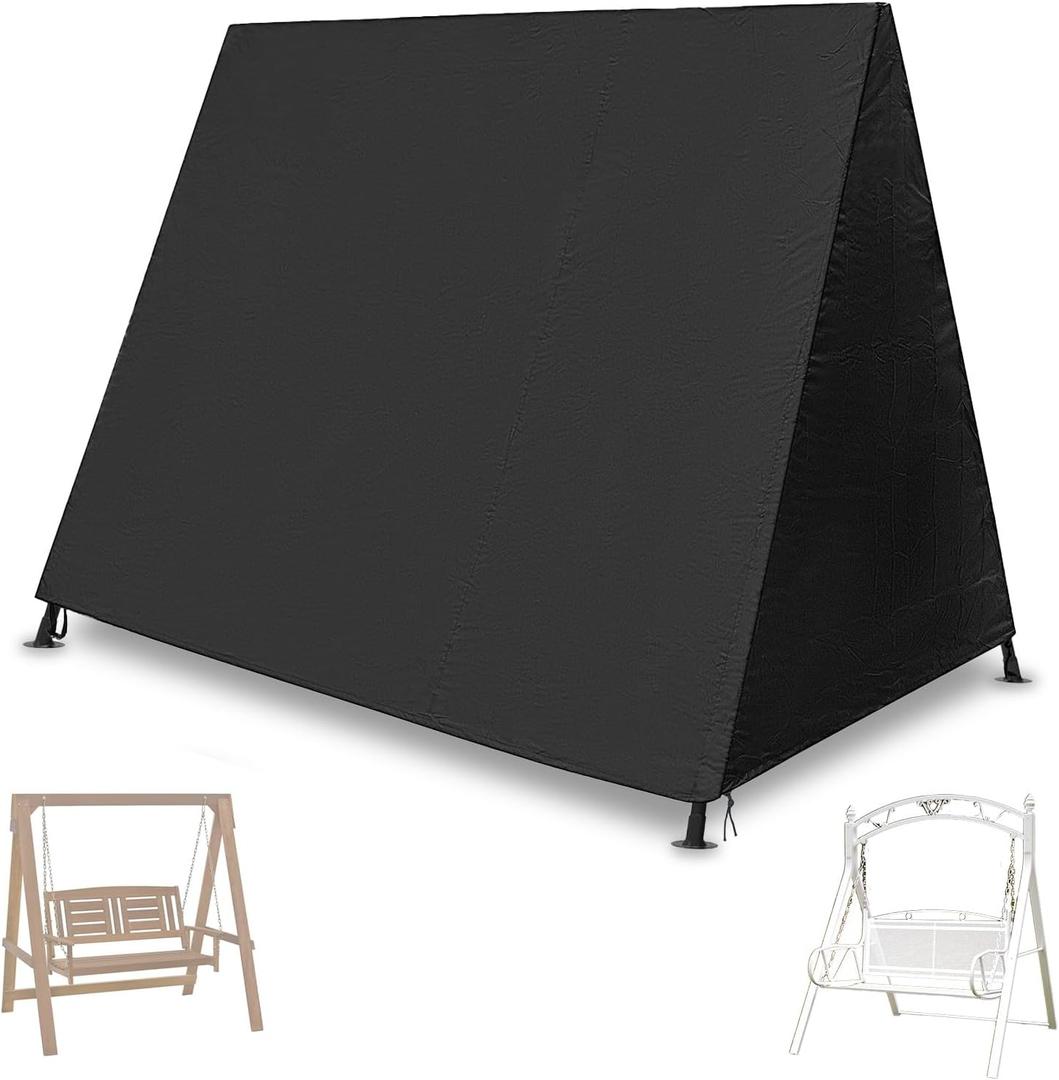 Outdoor Swing Cover,Porch Swing Covers,84"x63''x15'',A Frame Chair Waterproof Replacement Hammock Canopy Cushion UV Resistant Protective Removable Furniture Sets,for Garden Patio Swing 3 Seater,Black