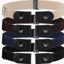 Syhood 4 Pieces No Buckle Belt for Women Men Free Buckle Adjustable Invisible Elastic Belt with 4 Pieces Buckles for Jeans Pants Brown, White, Blue and Black