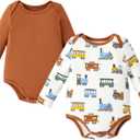 PATPAT Baby Bodysuits - Soft Viscose Made from Bamboo - Long Sleeve Funny for Boys and Girls -Newborn Infant Toddler Clothes (3-6 Months, Brown Car)