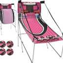 Basketball Arcade Game Indoor, Electronic Basketball Game Dual Shot with 8 Game Modes, LCD Score Display, and 4 Rubber Balls, Basketball Indoor Arcade Game for Home, Pink