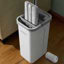JOYMOOP Easy Clean and Self-Squeezing Microfiber Flat Mop and Bucket System, Mops for Floor Cleaning and Wall Cleaner, Hardwood, Tile, Laminate, Vinyl Floors, Smooth Walls, and Glass Windows (Middle White Bucket #13 + 50" Flat Mop + 1 Pad)
