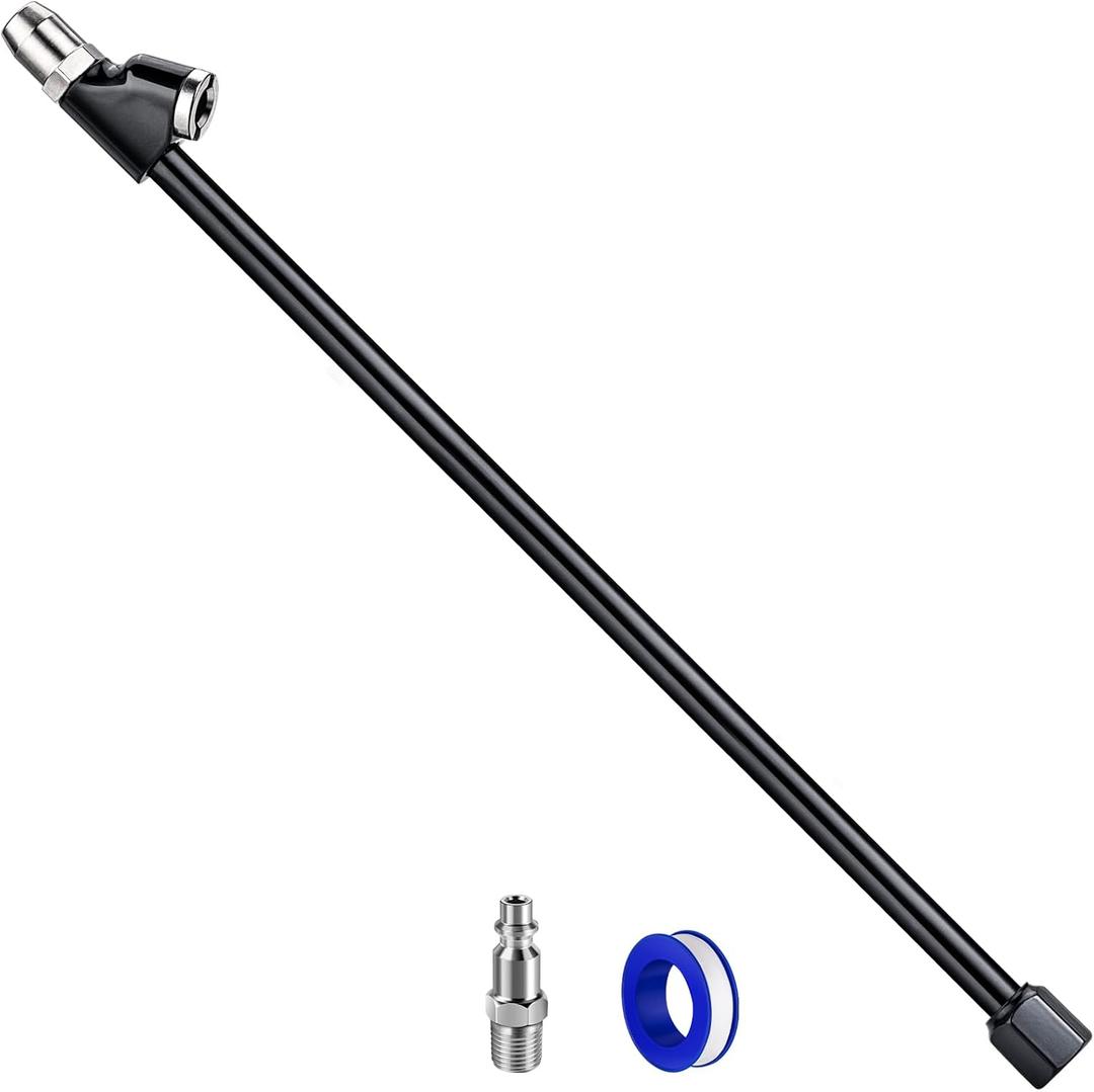 13'' Dual Head Air Chuck Set, Heavy Duty Extended Reach Tire Chuck w/Quick Plug for Semi Tire Inflation, 1/4" FNPT Straight Lock On Tire Inflate Chuck for Air Compressor Semi Truck RV Dually Tires (13'' - Zinc Alloy)