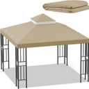 Sumfaller 10x10 FT Gazebo Replacement Canopy Top Cover Double Tiered Canopy Top Cover for Outdoor BBQ Roof Cover Grill Shelter (Brown)