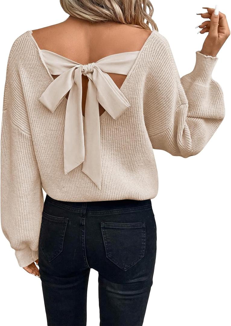 Womens Pullover Sweaters Casual Long Sleeve V Neck Loose Fit Knit Tops (X-Large, Goat)