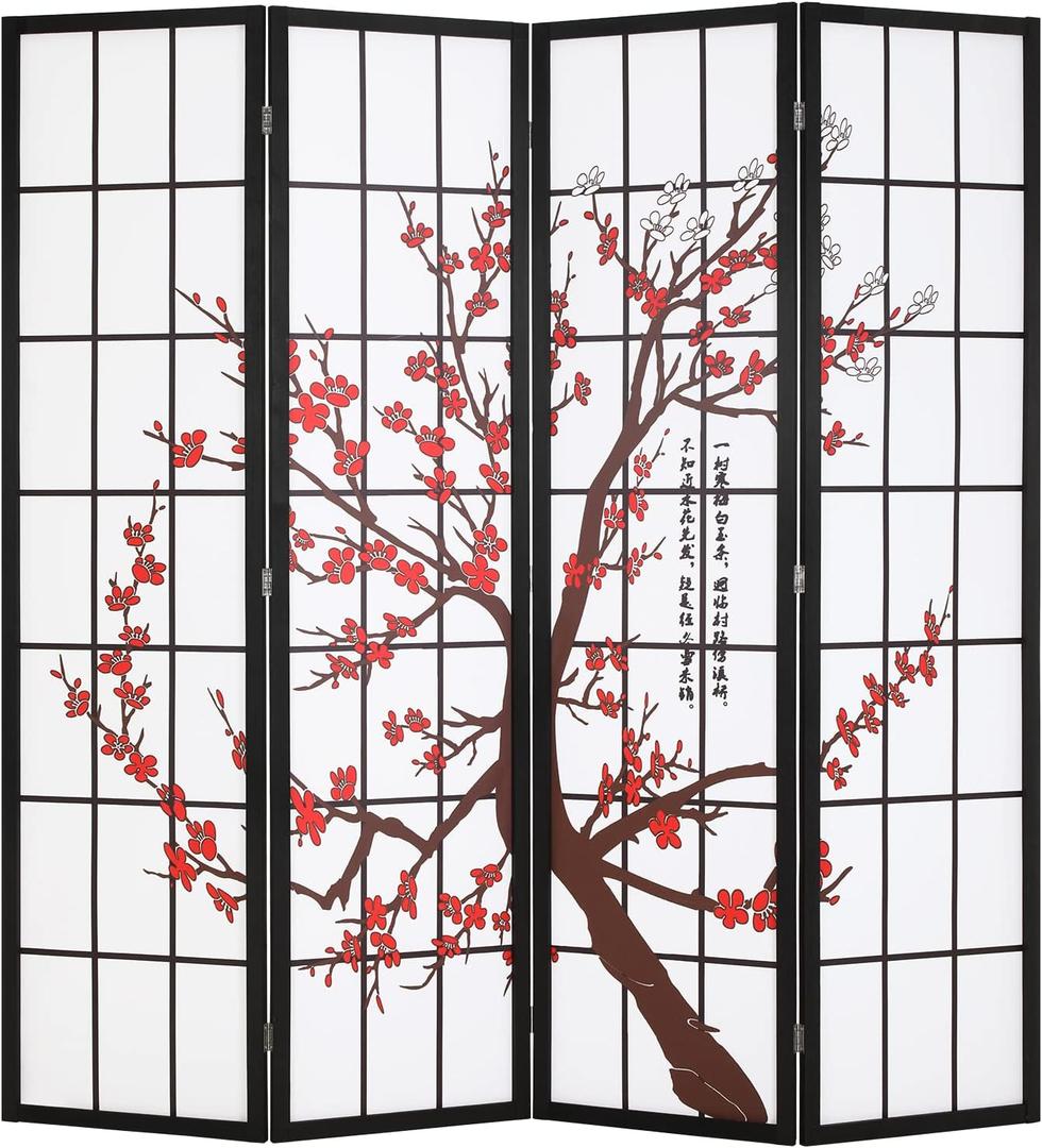FDW Room Divider 6Ft Folding Privacy Divider 4 Panel Oriental Shoji Screen Wall Divider Wood Divider Portable Freestanding Partition Screen, White