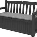 Keter Solana 70 Gallon Storage Bench Deck Box for Patio Furniture, Front Porch Decor and Outdoor Seating Perfect to Store Garden Tools and Pool Floats, Graphite