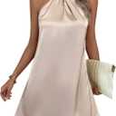 Floerns Women's Pearl Beaded Halter Twist Sleeveless Tie Back Dress A Line Dress (Medium)