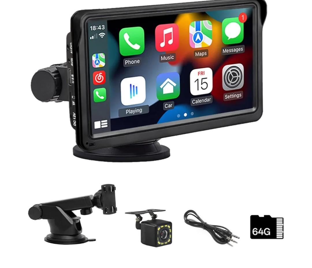7 Inch HD IPS Touchscreen Wireless CarPlay & Android Auto, Voice Control with HD Night Vision Waterproof Backup Camera, Plug and Play Universal for All Vehicles