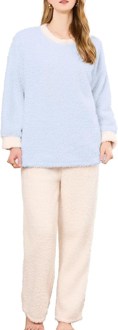 HEARTNICE Fleece Pajama Set for Women, Pullover Fuzzy Long Sleeve Tops and Pants Plush Sleepwear Soft Warm Pjs Lounge 2 Piece (M)