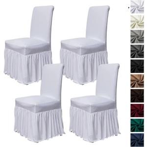 molasofa Chair Covers for Dining Room Set of 4 Stretch Chair Slipcovers with Skirt for Kitchen Seat Protectors Wedding Banquet Decor Kids Pets Spandex Fabric Washable (4pcs, White)