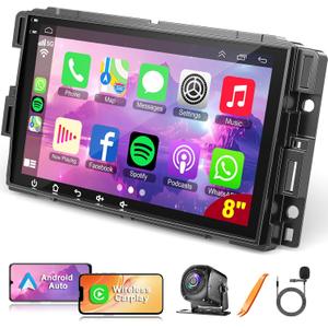 4+64 Car Stereo for 2007-2012 Chevrolet Chevy Silverado Impala GMC Sierra Acadia Enclave Yukon, 8" IPS Touch Screen Car Radio with GPS Wireless&Wired CarPlay/Android Auto, Backup Camera/DSP/SWC