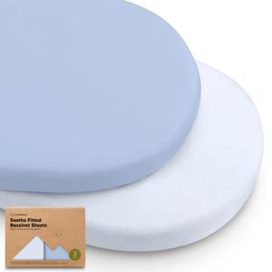 2-Pack Organic Bassinet Sheets for Girls, Boys - 100% Cotton Bassinet Mattress Sheets Compatible with Halo Bassinest Swivel Sleeper, Graco, Baby Delight, Chicco, Fitted Bassinet Sheets (Blue Flax) (Universal Fit 33 x 17)
