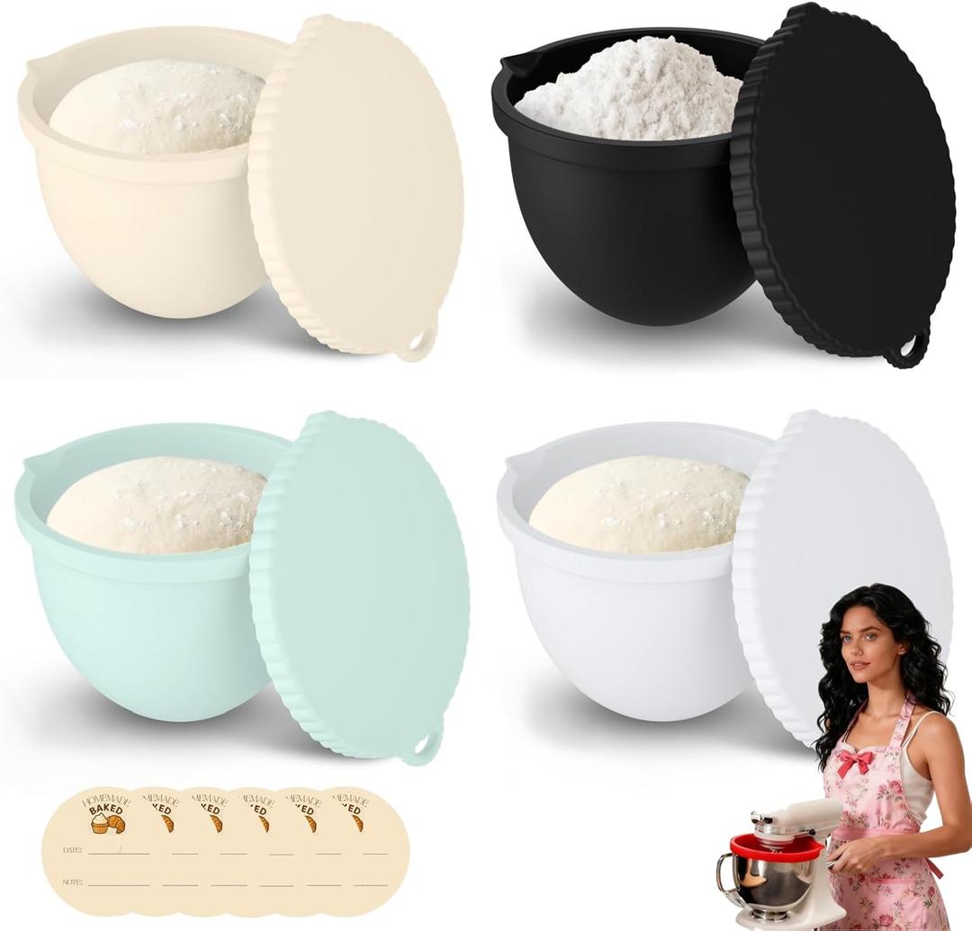 4 Pack Multicolor Silicone Bowl Liners w/Lids for Kitchenaid Tilt-Head 5 QT Stand Mixers, Practical, Durable, Food-Grade Mixer Attachments for Baking & Cooking, Not for Bowl-Lift Models