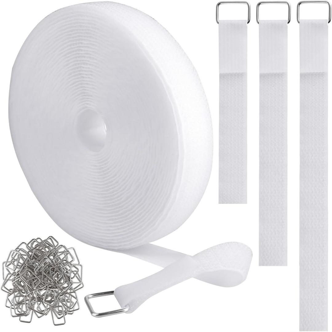 YMCRLUX 1"x32ft Hook and Loop Straps with 50 Metal Buckles, Adjustable Fastening Cable Straps, Cut-to-Length Cinch Strap, Reusable Nylon Securing Cord Ties for Organizer or Storage, 1 inch Wide, White