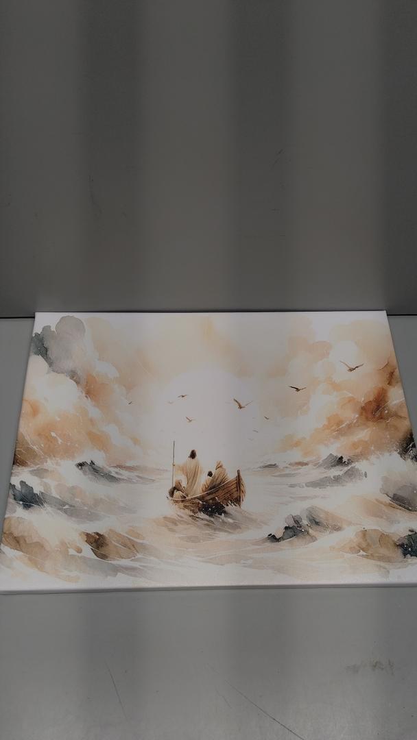 Jesus Calms The Storm Canvas Wall Art Watercolor Jesus At Sea Wall Decor 12x16 Inches
