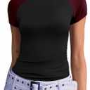 Abardsion Trendy Baby Tees for Women Y2K Shirts Cute Short Sleeve Crewneck Slim Fit Going Out Tops (Medium, Black & Burgundy-sleeve)