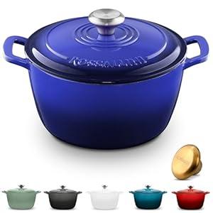 Signature Enameled Cast Iron Dutch Oven, Non-Stick Serving Pot with Tight Fitting Lid for Perfect Roasting, Baking, Sauteing, and Bread Making | 5.5Q (5.2L) - Ocean Blue