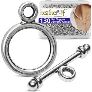Heather's cf Toggle Jewelry Clasps – Durable Quality, Antique Plain Silver Finish Toggle Clasps & Closures for Necklace, Bracelet & Charms – Ideal for DIY, & Jewelry Making – Small (Set of 130)