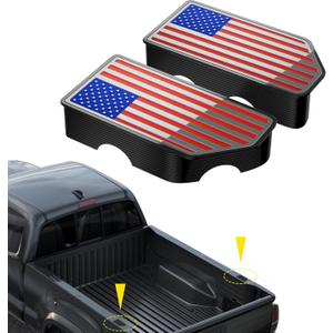 American Flag Stake Pocket Covers for 2019-2024 Chevy Silverado/GMC Sierra 1500, 2020-2024 GMC Sierra 2500/3500HD, Truck Bed Rail Caps Covers Rear Caps Bed Rail Holes Covers,(Blue/Red/Chrome, 2-Pack)