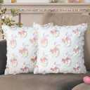 Easter Decorative Pillow Covers 18x18 inch Set of 2, Pink Ears Rabbit White Eggs with Bow Star Embroidered Soft Plush Faux Fur Farmhouse Throw Cushion Cases for Spring Holiday Home Decor