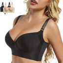 Push Up Bra for Women - Uplift Sculpting T-Shirt Bra with Full Back Coverage and Back Fat Smoothing (Black, L)