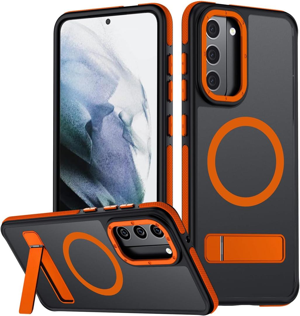 for Samsung Galaxy S21 Plus Case, [Compatible with MagSafe], Adjustable Kickstand,Military Grade Drop Tested, Translucent Matte Phone Case for Galaxy S21 Plus Case (Orange)