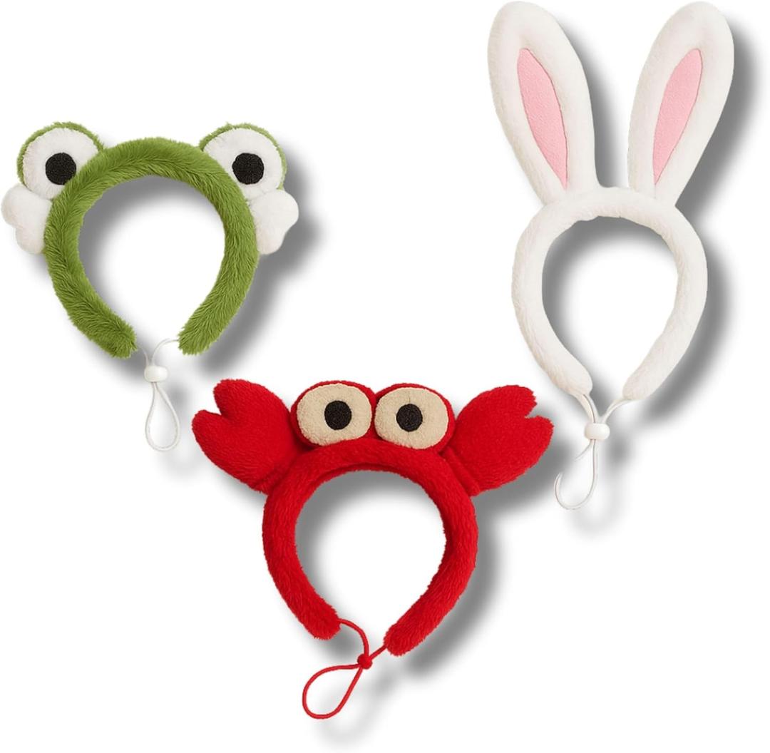 Pet Costume Headbands, 3-Pack Set, Frog Bunny Red Design, Dog Cat Accessories, for Funny Photo, Cute Daily wear, Party Must-Have Items