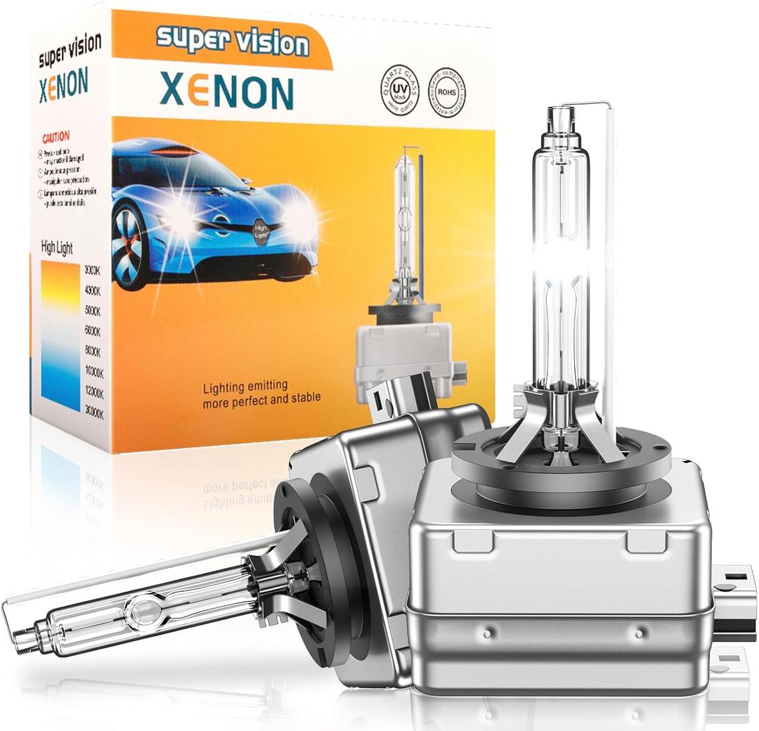 D1S HID Bombillas de xenn para faros delanteros, 6000 K blanco fro, 35 W mejoradas, 350% ms brillantes, bombillas de repuesto de xenn de haz alto y bajo, paquete de 2