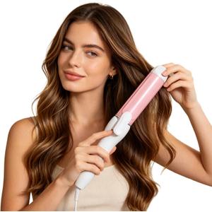 Ceramic 1.6 Inch Big Barrel Curling Iron, Produces Flawless Waves, Curling Iron for Use on Medium and Long Hair, 2 Heat Setting Curling Iron, Auto Shut-Off,Pink