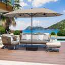 SUPERJARE 15FT Outdoor Patio Umbrella with Base Included, Double Sided Pool Umbrellas with Fade Resistant Canopy, Extra-Large Table Umbrella for Deck, Market, Backyard, Beige