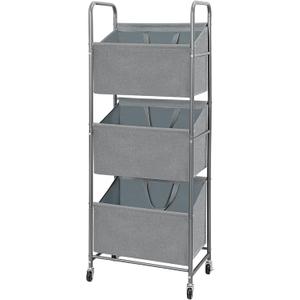 STO STO 3-Tier Vertical Rolling Laundry Hamper with Removable Bags, 120L Stackable Laundry Sorter Basket, Clothes Hamper with Wheels for Small Spaces, Closet, Bedroom, Bathroom, Laundry Room, Gray