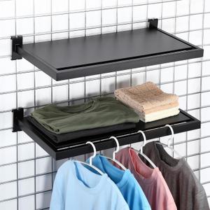 Blulu 2 Pack Gridwall Shelf, 23.6x11.8 Inch Wooden Wall Shelves with Metal Rectangular Tubing U Shaped Hanger Gridwall Shelving Organizer Accessories for Home Retail Display(Black)