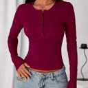 PRETTYGARDEN Womens Casual Long Sleeve Tops 2026 Fall Crew Neck Fitted Henley Shirts Basic Tee Blouse Knit Going Out Outfits (XXL)