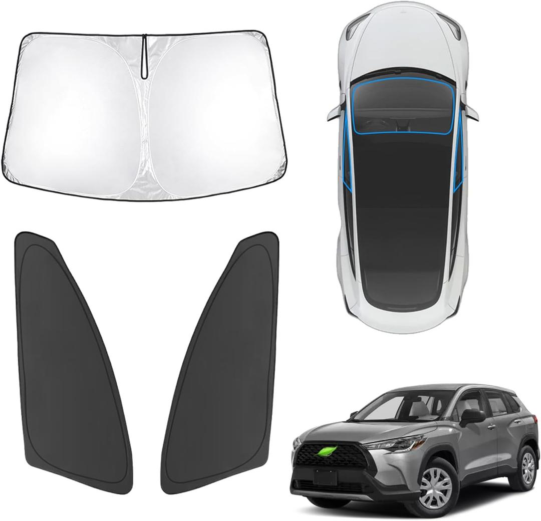 Karltys 3PCS Windshield Sun Shade for 2022-2024 2025 Toyota Corolla Cross, Front and Side Window Sunshade Custom Fit Corolla Cross, 210T Reflective Sun Visor Cover Protector Keep Your Car Cool
