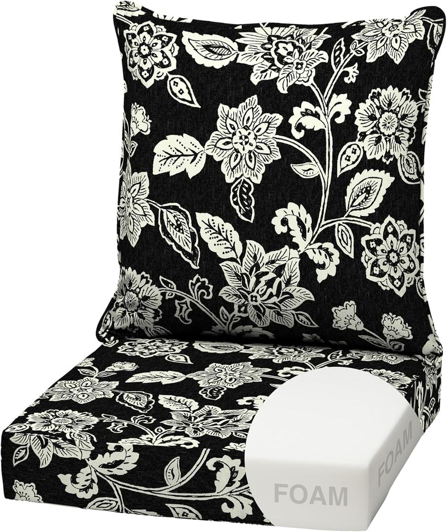 Arden Outdoor Deep Seat Cushion Set, Foam, 22x24, Black Jacobean | Sofa, Couch, Conversation Set, Premium High-Density Foam, Never Flattens, Mold and Mildew Resistant, 1 Pack