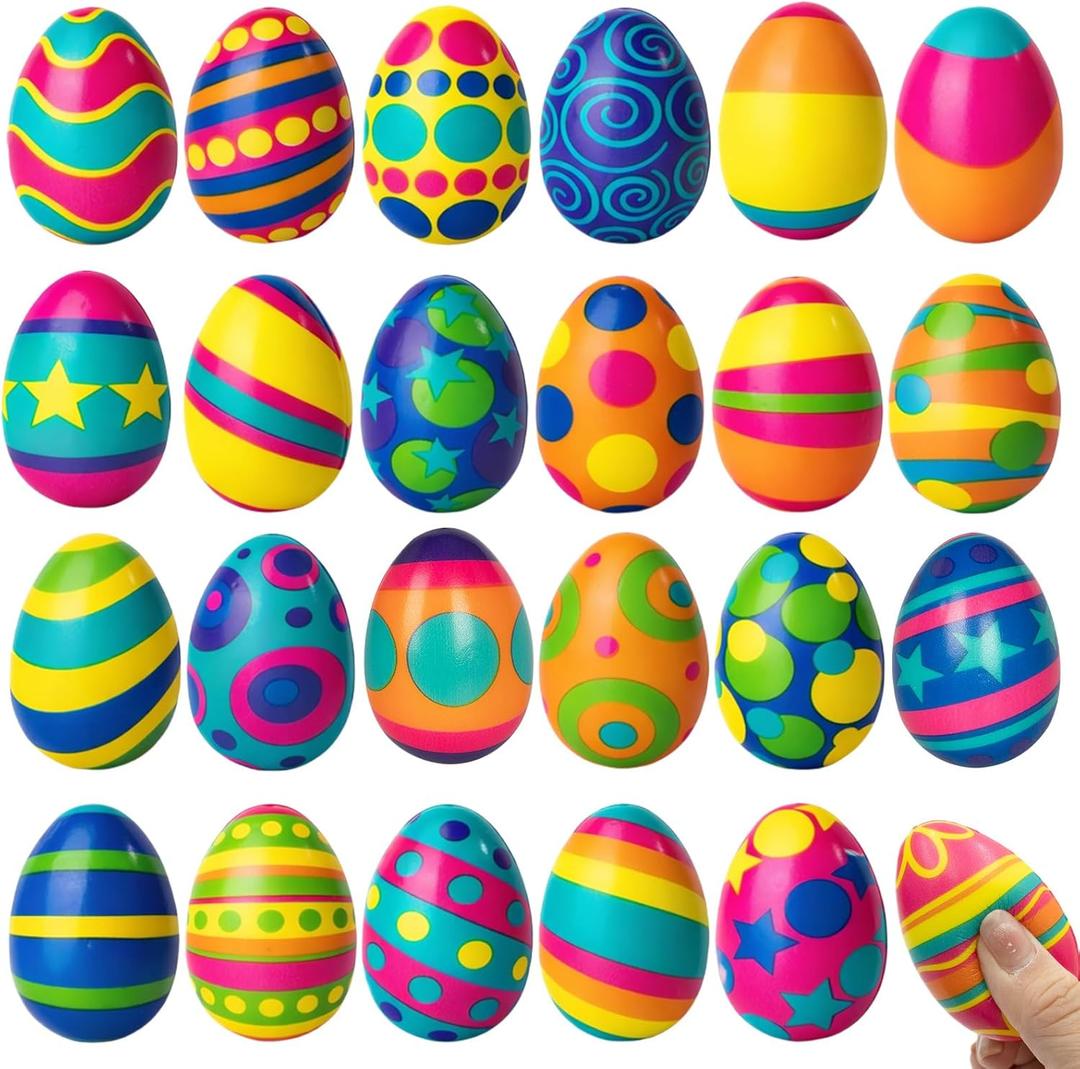 24 Pack Squishy Easter Eggs Fidget Toys, Colorful Slow Rising Stress Relief Squeeze Eggs Assorted Colors for Easters Egg Hunt Filling Treat Basket Stuffers Easter Party Favors