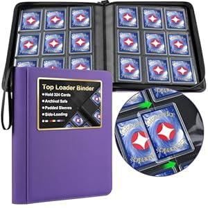 GEAoffice Waterproof Top Loader Binder Holds 324 Cards, Side Loading 9 Pocket Card Binder for Toploader, PU Leather Card Collection Album Folder Holder for 3"4" Rigid, MTG, TCG, Sports Cards, Purple