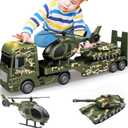 Big Green Military Truck Toy - 25.6 Large Semi Truck Toy with Helicopter and Tank - Army Toys with Sounds & Light, Friction Powered Cars Toys Birthday Gift for Kids Boys Girls 3 4 5 6 7 8