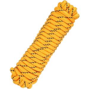 MECCANIXITY 1/2 Inch 49 Feet Polypropylene Rope,Solid Braided Utility Rope All Purpose Boat Marine Cord for Camping,Flag Pole,Clothesline,Outdoor,Black/Yellow