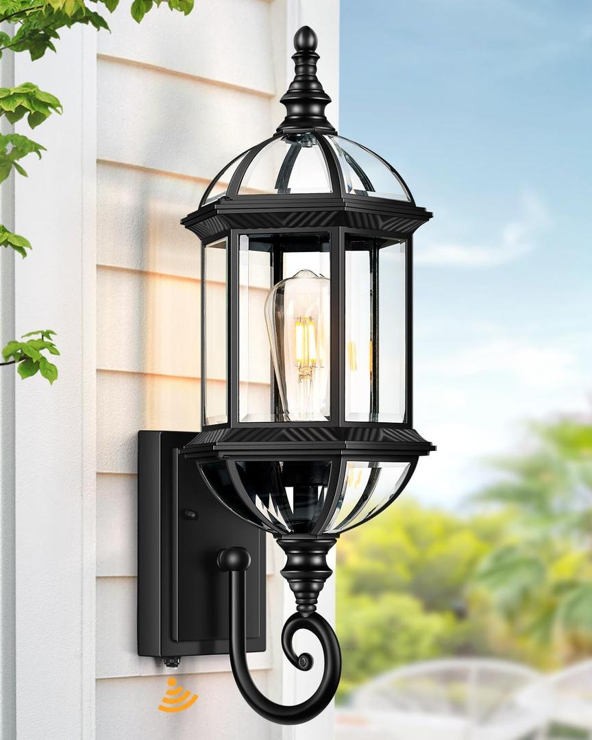 VIANIS 22" Large Porch Lights Outdoor, Black Dusk to Dawn Outdoor Lighting, Anti-Rust Exterior Lighting fixtures with Tempered Beveled Glass, Outdoor Lights for House, Patio, Two Mounting Options