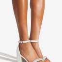 PARTY Women's Open Toe Ankle Strap Low Block Chunky Heels Sandals (White), Size 11