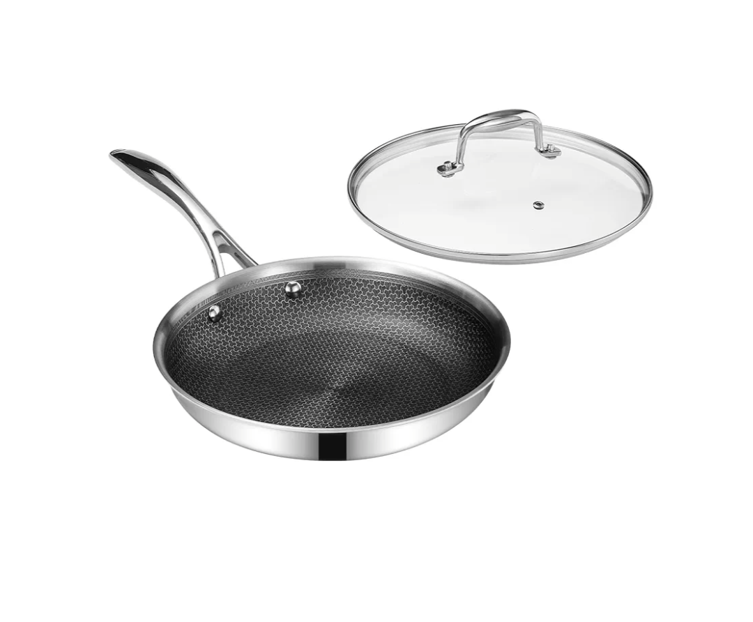 DELUXE Hybrid Ceramic Nonstick 10-Inch Fry Pan with Tempered Glass Lid, Skillet with Stay-Cool Handles, Dishwasher&Oven Safe, PFOA Free Compatible with All Cooktops
