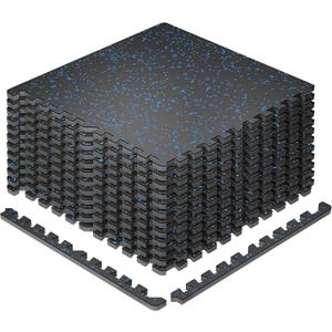 SUPERJARE 0.79'' Extra-Thick Exercise Equipment Mats, 12 Pcs 48 Sq Ft Rubber Top Floor Tiles with High Density EVA Foam, Interlocking Gym Flooring for Home Gym, Workout Mat, Black/Blue