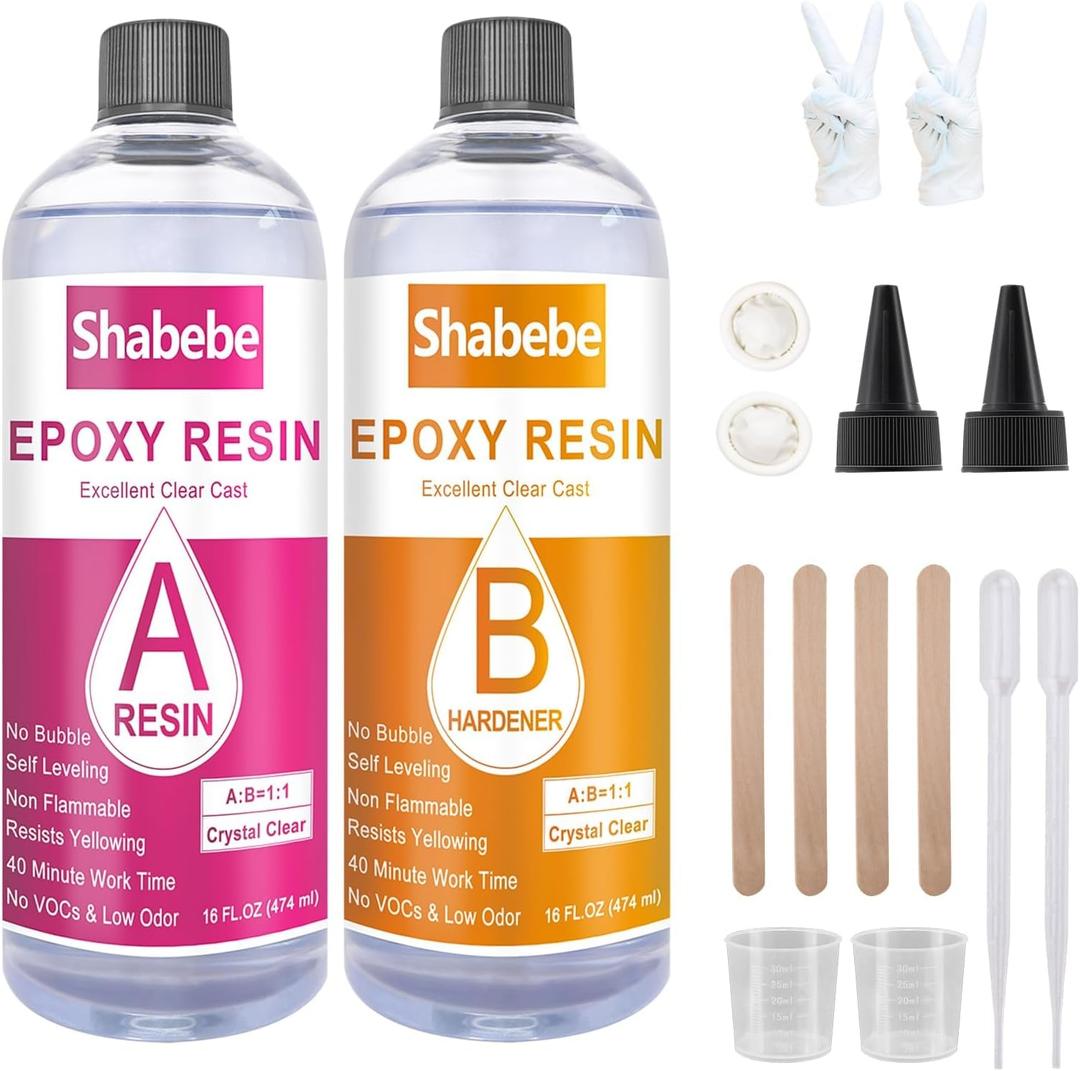 Epoxy Resin, 32OZ Epoxy Resin Crystal Clear, Not-Yellowing No-Bubble, Self Leveling Easy Pour/Mix 1:1 Casting Kit & Coating for DIY Jewelry Making, Art Resina Clear Crafts, Molds, River Tables