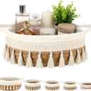 LemonRoad 5 Pcs Round Hand Woven Storage Basket with Handle Multi-size Cotton Rope Small Container Bin for Shelves Empty Gift Basket Closet Toilet Bathroom Nursery Dresser Organizer Boho Decor (Brown)