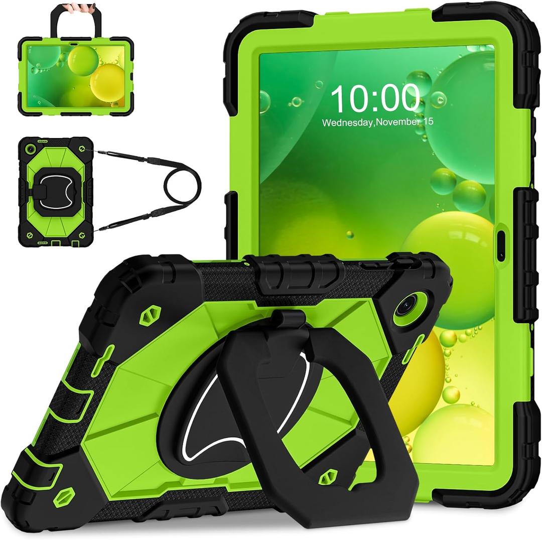 WESOROL Case for T-Mobile Revvl Tab 2 10.1 inch 2025 Release, Heavy Duty Shockproof Full Body Protective Cover with 360 Rotating Stand and Shoulder Strap, Black Green