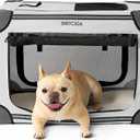 EHEYCIGA Portable Dog Travel Crate 26 Inches, Collapsible Dog Crate for Small Dogs, Soft Foldable Dog Kennel with 4-Door Mesh Windows Indoor & Outside, Grey